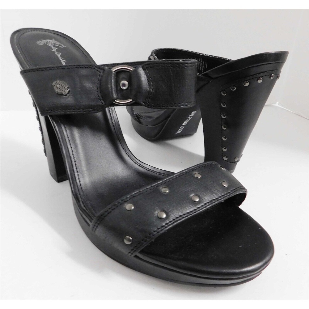 Harley-Davidson Black Leather Studded Slide Heels‎ 9 M